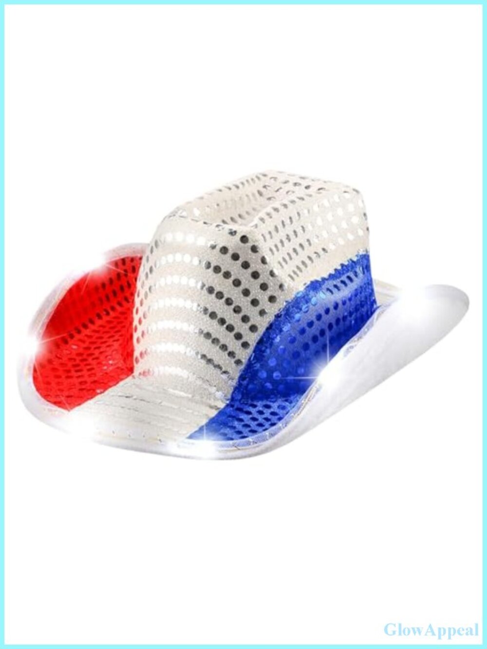 LED Light Up Cowboy Hat Patriotic Sequin Western Costume
